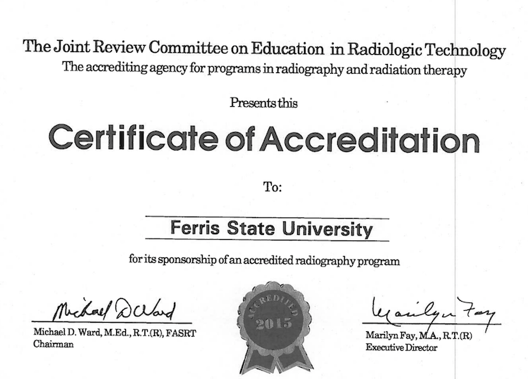 Ferris Radiography Accreditation Certificate