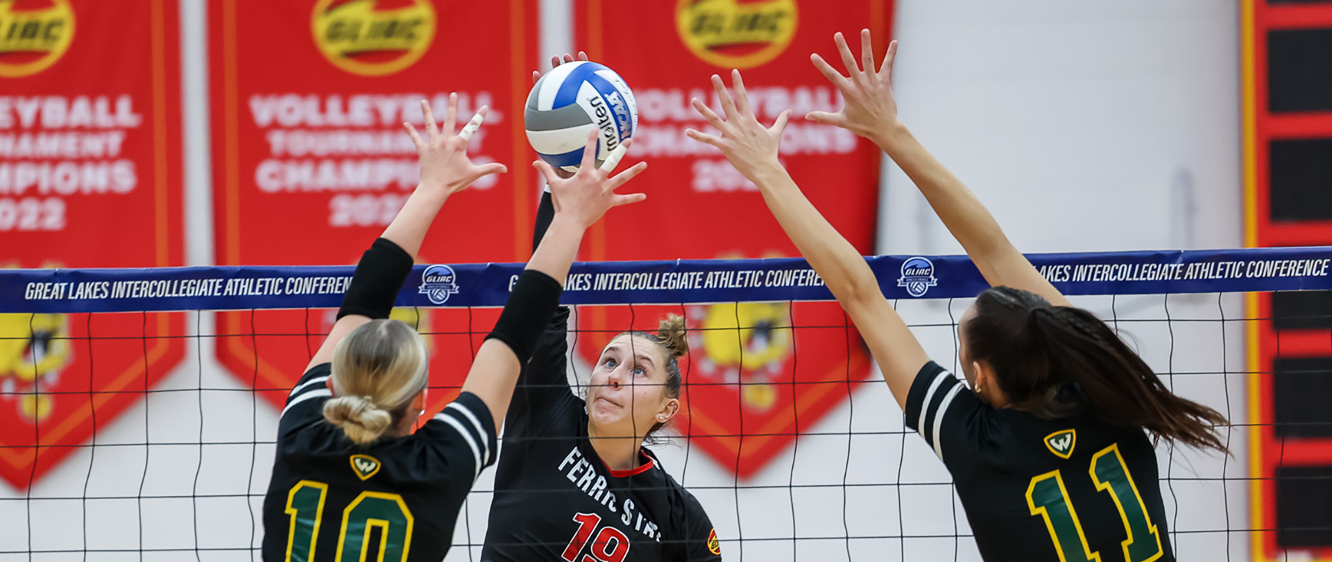 Ferris State volleyball action versus University of Tampa