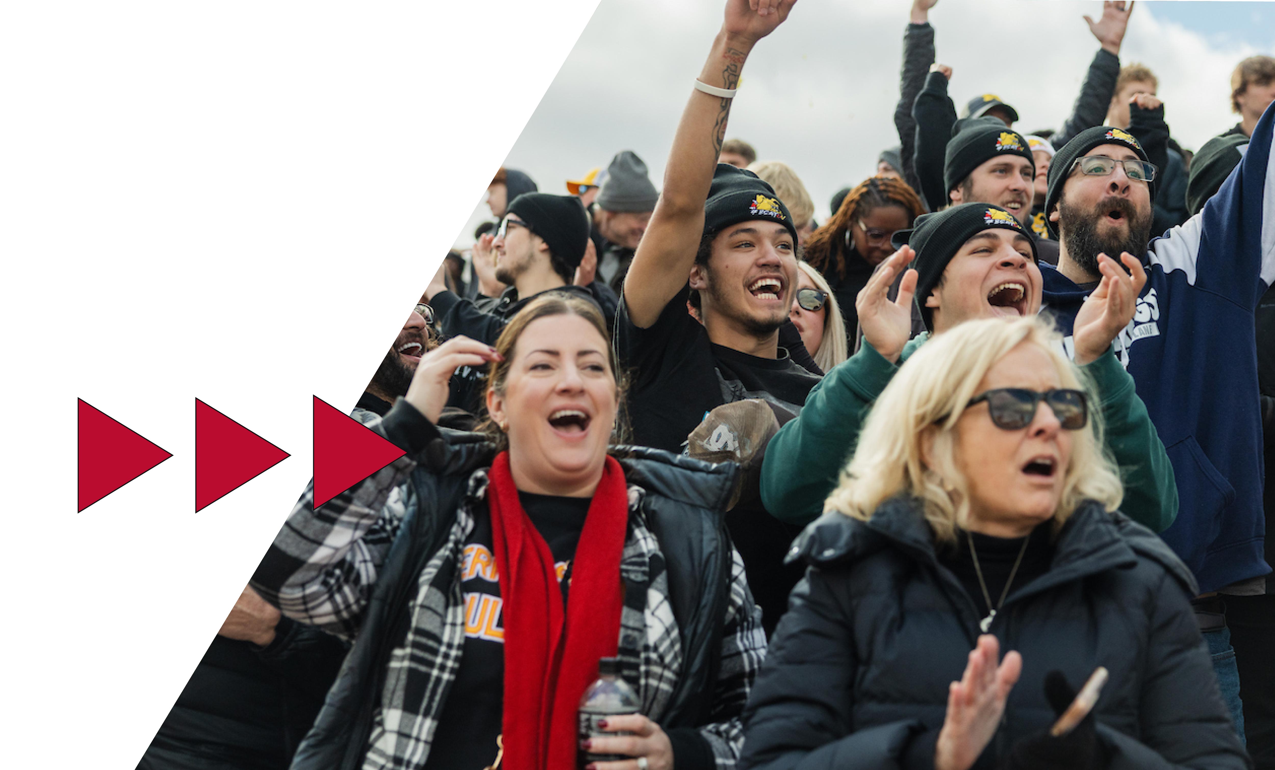 Ferris State University crowd celebrating at a football game