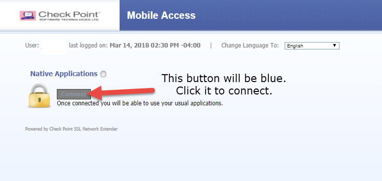  If the app is a native application the button will be blue. Click it to connect.
