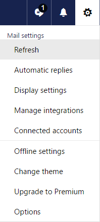 Screenshot of settings drop-down menu with automatic replies option