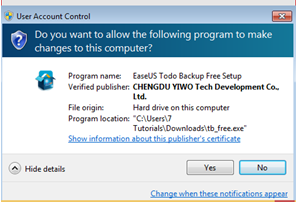  Screenshot of UAC prompt in windows 7 with admin rights