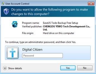 Screenshot of UAC prompt in windows 7 without admin rights