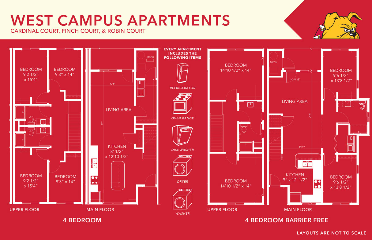 Link to West campus apartment layout for Cardinal, finch and robin court