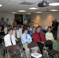 Student teams await their turn in the barrel