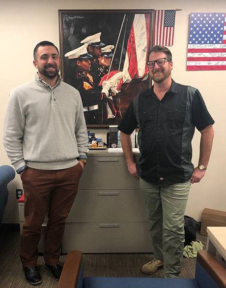 Assistant Director of Veterans Services Jacob Schrot (left) and Ferris State University's Coordinator of Veteran Outreach and Recruitment Sean Allen are the full-time staff supporting the Veterans Resource Center. Ferris has been named a Veteran-Friendly School for the 2018-19 academic year by the Michigan Veterans Affairs Agency.