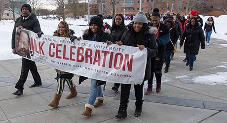Students marching in MLK celebration