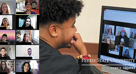 Students participating in a video conference