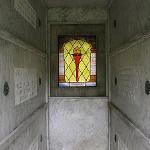 VIEW OF THE STAINED GLASS WINDOW IN THE FERRIS MAUSOLEUM 