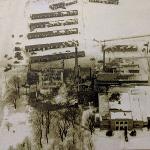 Aerial view after the 1950 fire, with the Alumni Building still standing