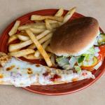 Plate of Pizza, Burger and Fries