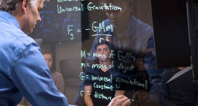 Professor using lightboard