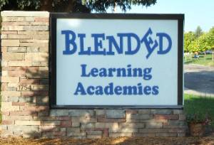 Photo of Blended Learning Academies Credit Recovery Highschool sign.