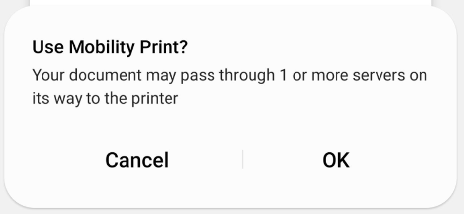 mobility print permission popup