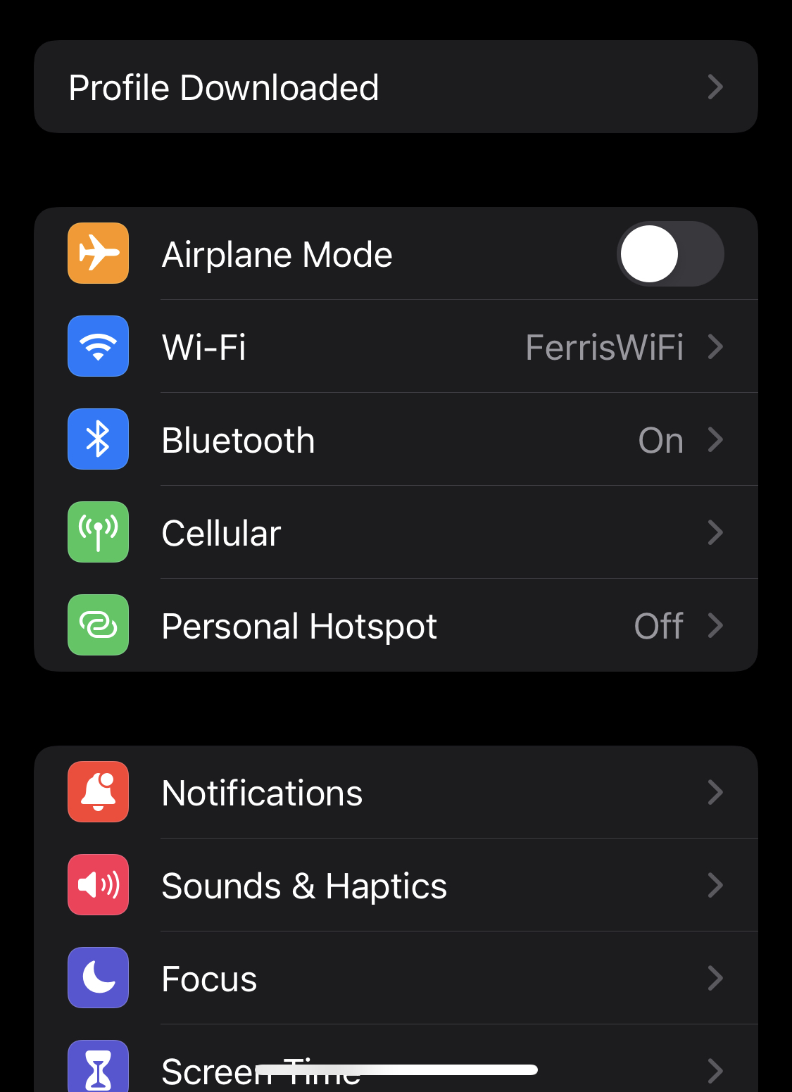 ios settings menu click profile downloaded