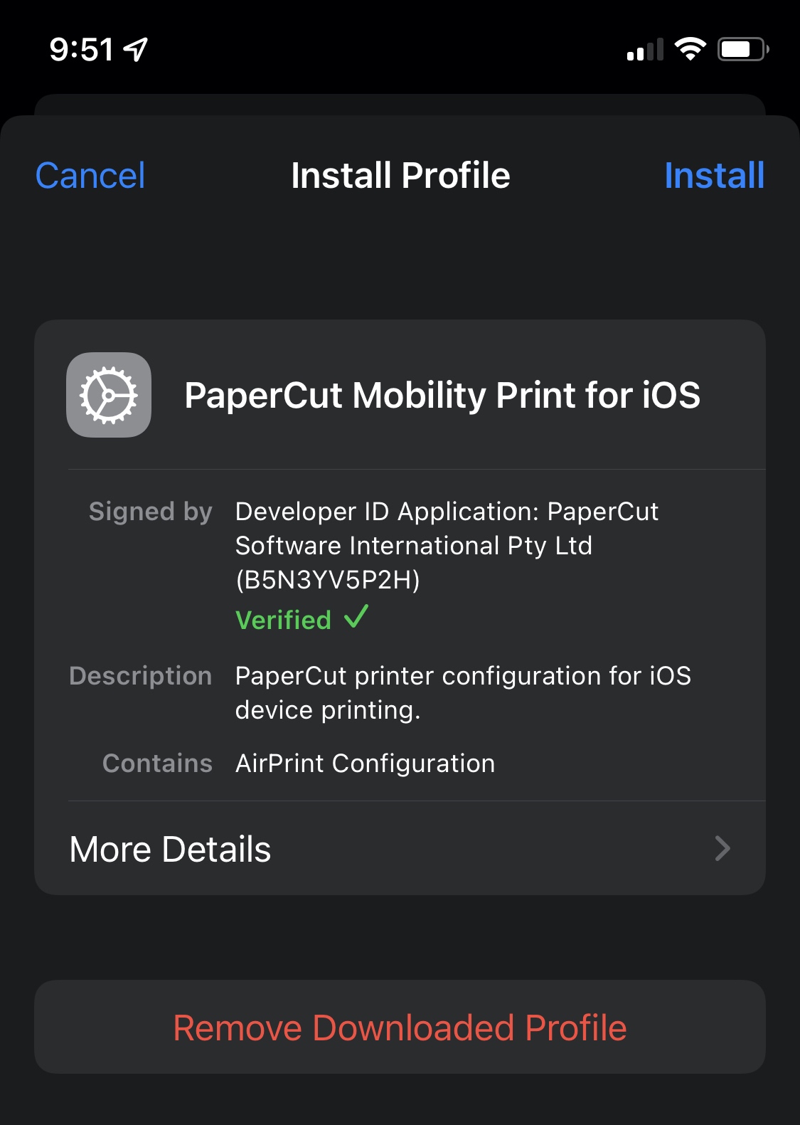 ios new profile menu click install