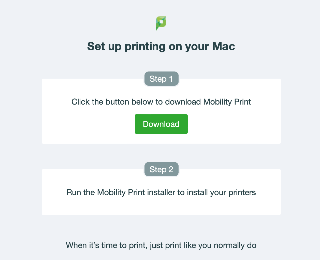 printing installation download page
