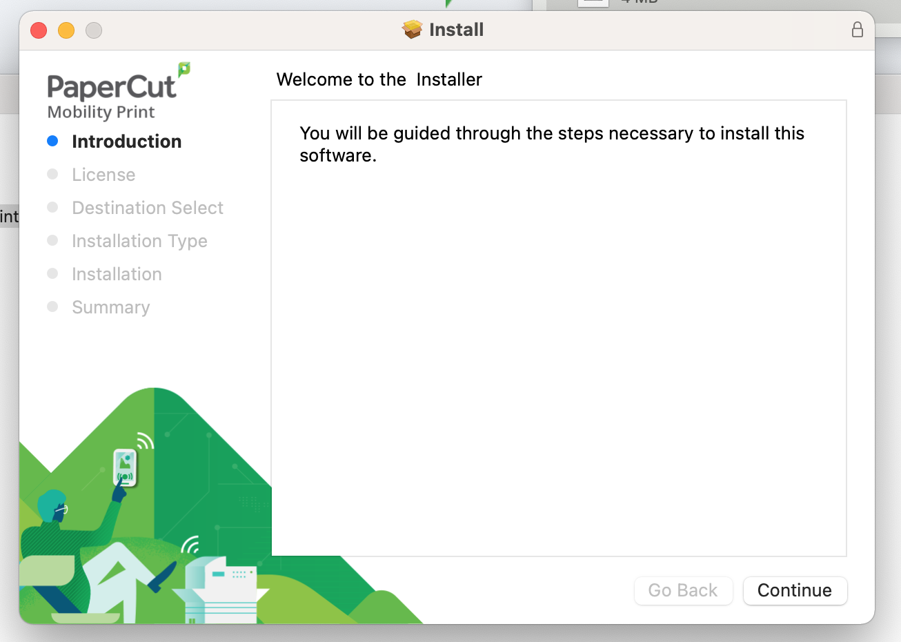 first page of mobile print installer