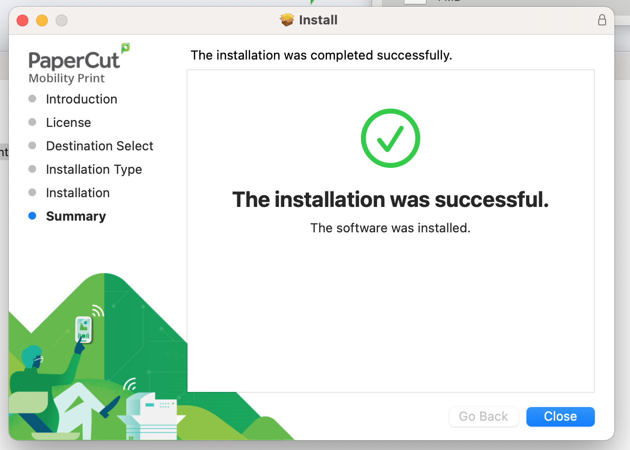 Final section of mobile print installer