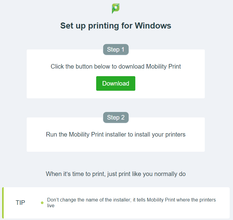 mobile print download button