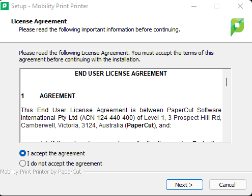 accepting End User License Agreement