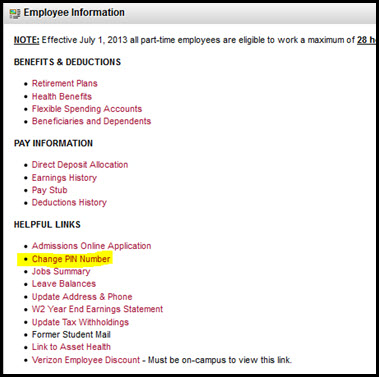 Employee information, change PIN number