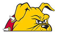 Ferris State University Logo: Full color peeking bulldog