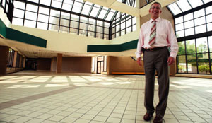 Phil Hagerman standing inside the former Flint GM Tech Center