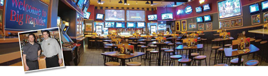 Brian and Jeff Carmody at the Buffalo Wild Wings restaurant in Big Rapids, Michigan