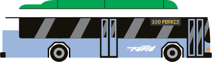 An illustration of a city bus with the word DASH on the side