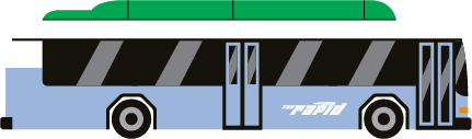 An illustration of a city bus with the words the rapid on the side