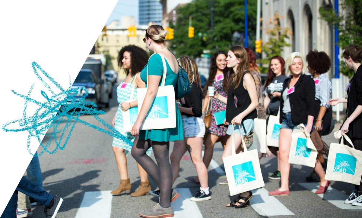 students crossing a road