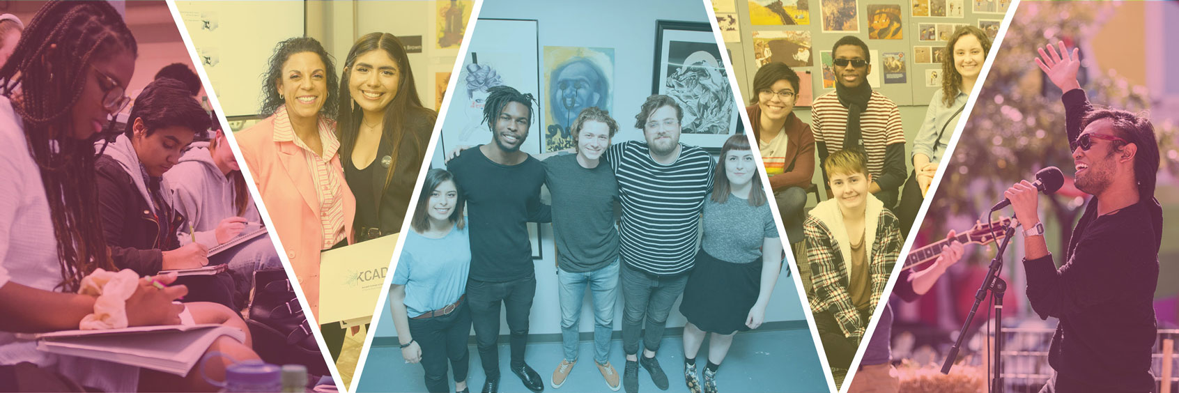A collage of students smiling into the camera