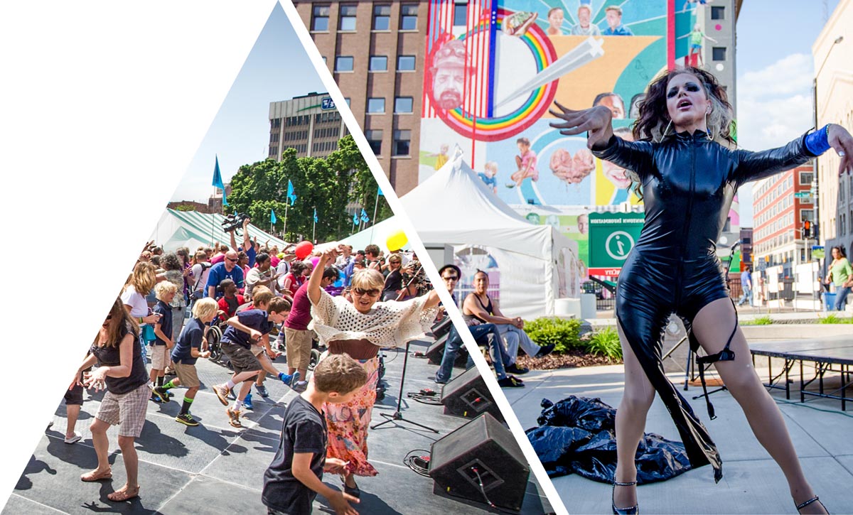 A large group of people dancing. 