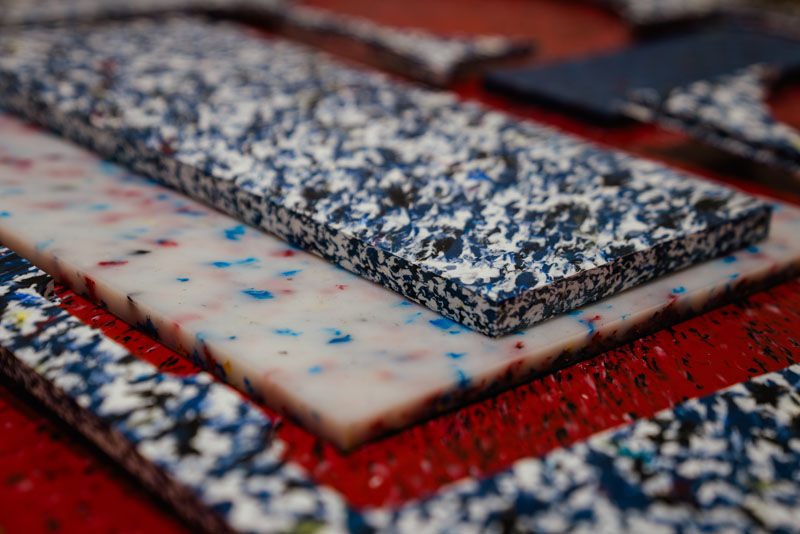 A sheet plastic material made to look like terazzo