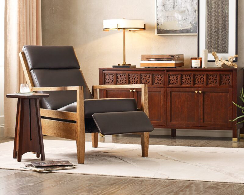 A leather recliner chair