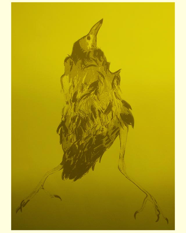 an art print of a bird with long, spindly legs