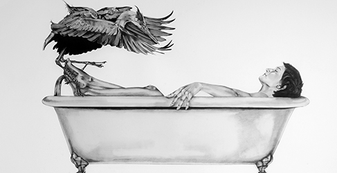 Drawing of a woman in a bathtub