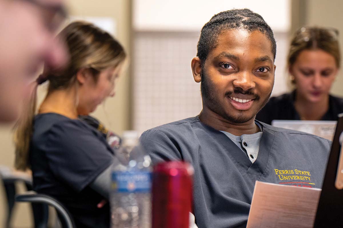Nursing student in class at Ferris State University
