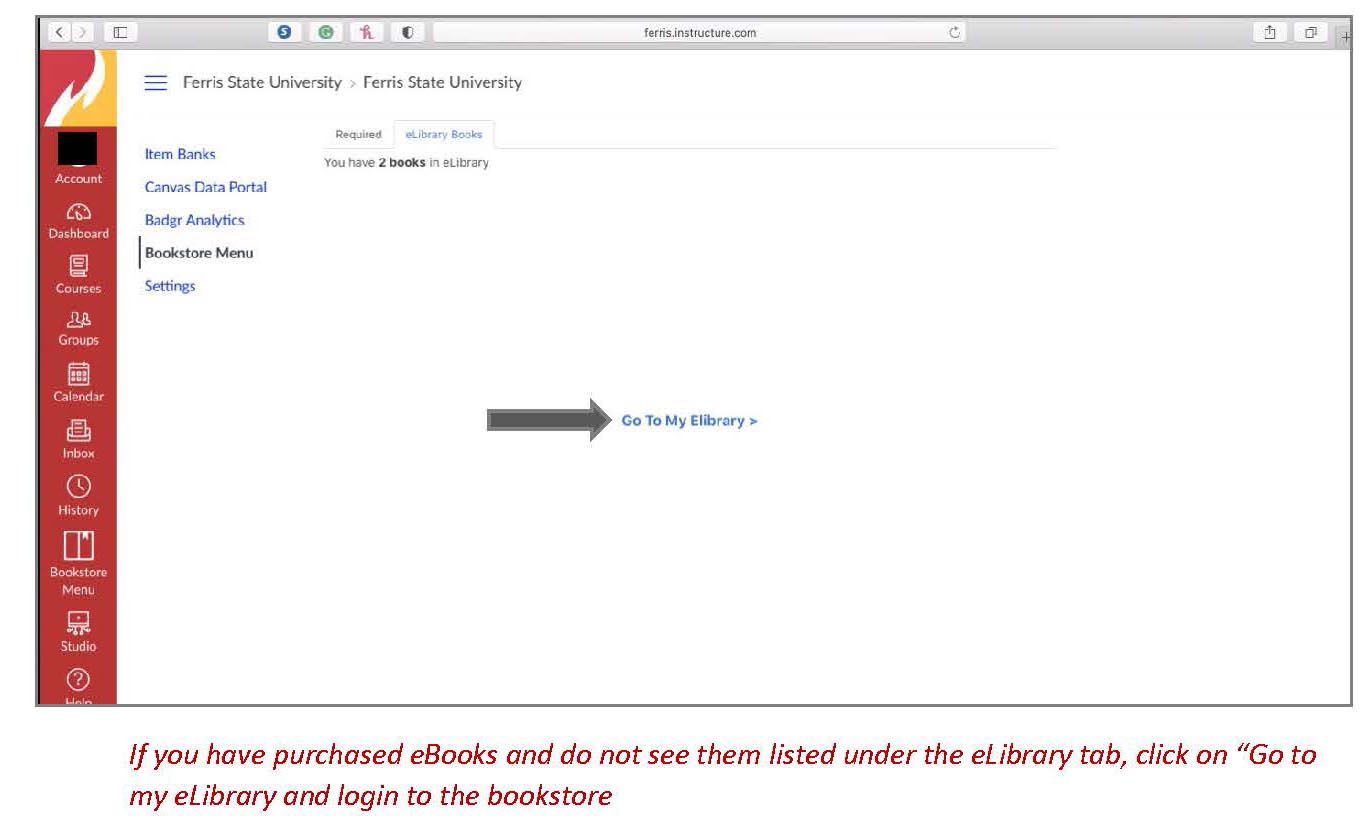 If the ELibrary Books page does not display the purchased books , choose the Go To My ELibrary to to login to the bookstore 