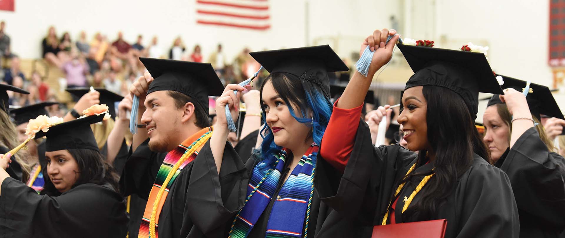 Students at a commencement ceremony