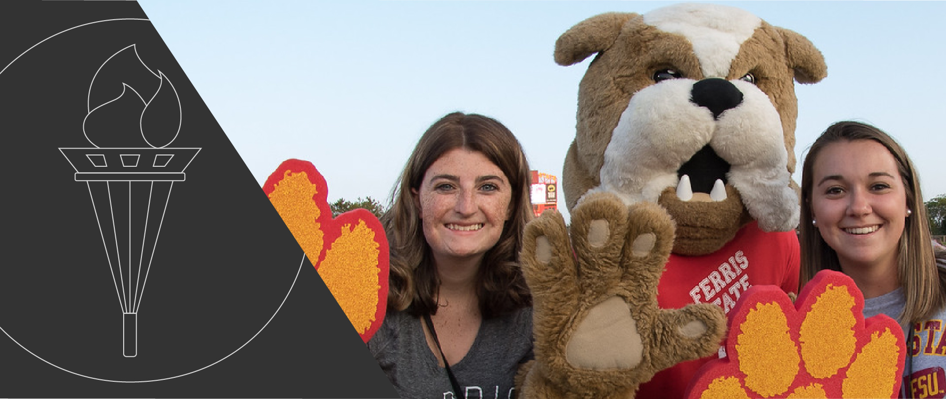 Students with the Ferris mascot, Brutus, at Founders' Day