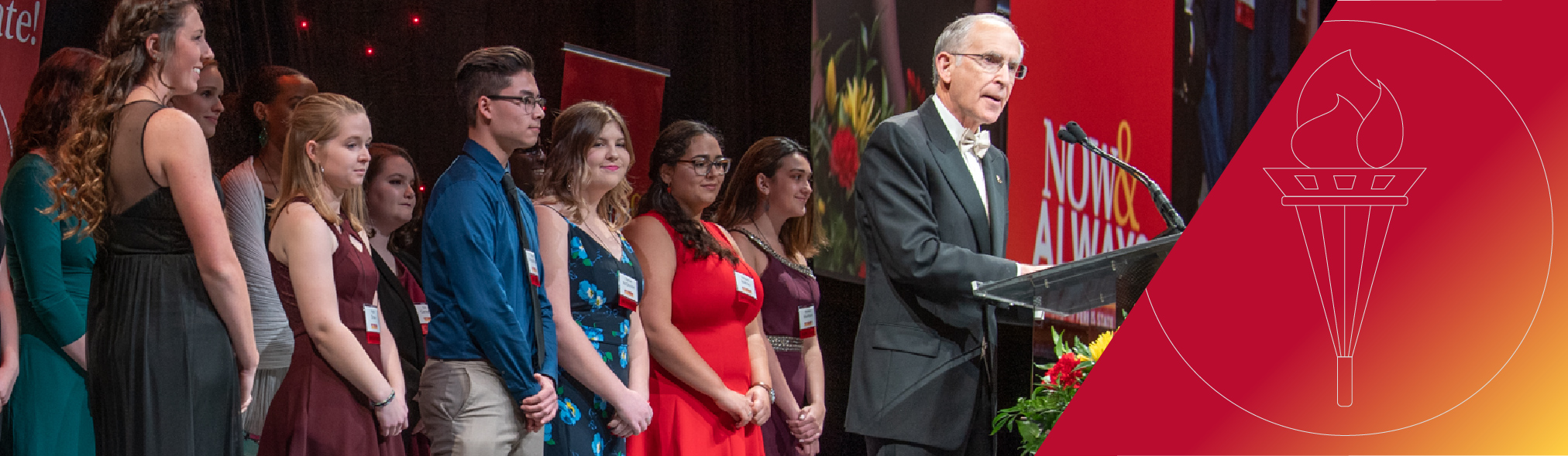 President Eisler and students at the 2019 Benefit Gala