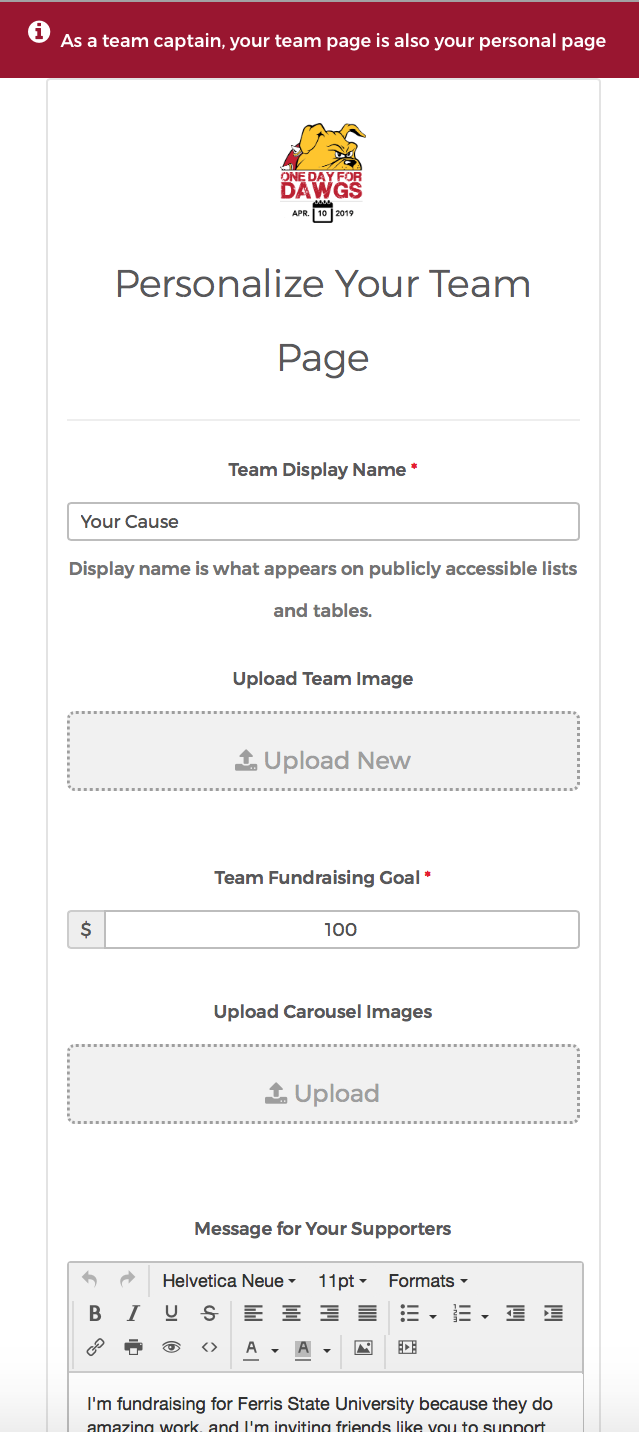 Personalize Your Team Page