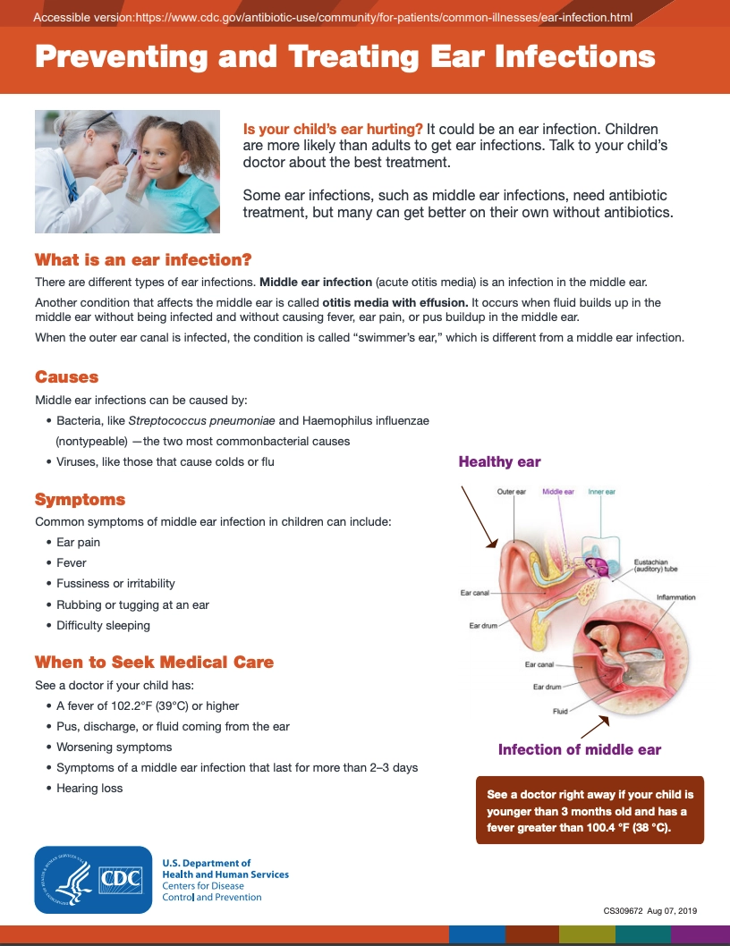 Preventing and treating ear infections