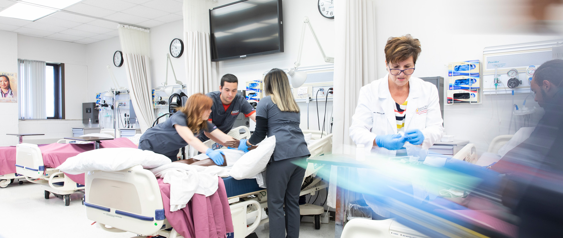 Students working in a nursing lab on the campus of Ferris State University in Big Rapids MI