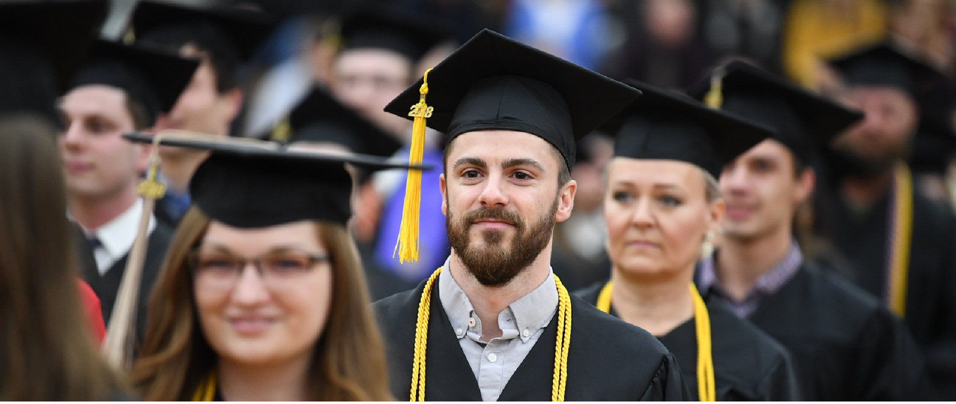 Students at a commencement ceremony