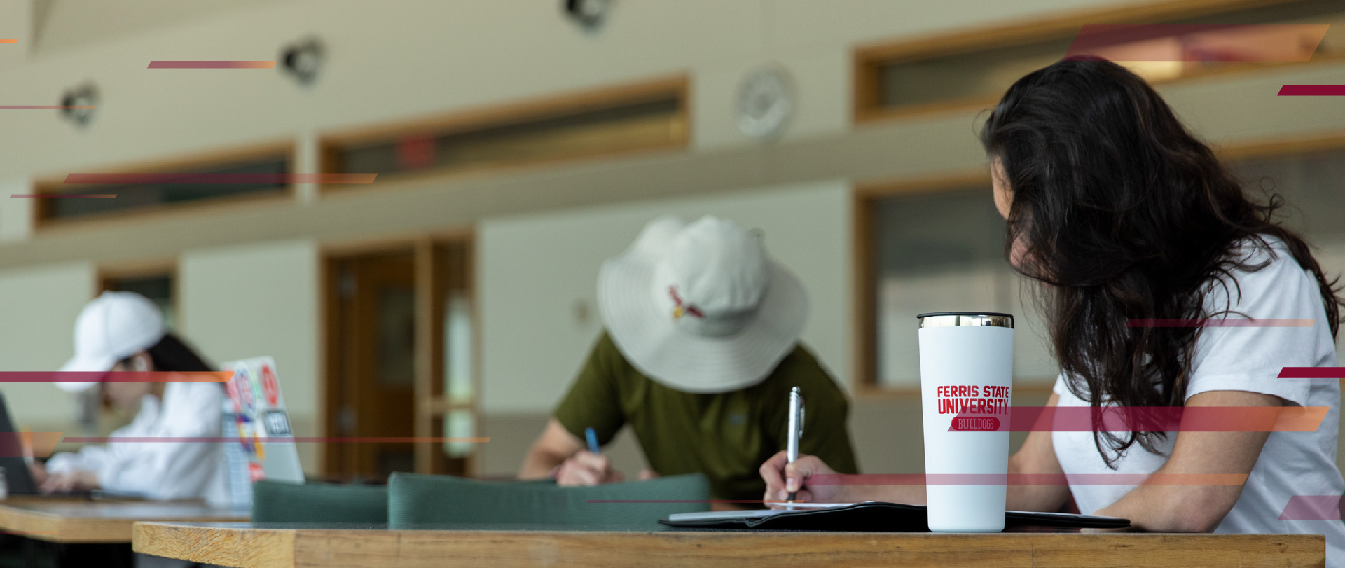 Students studying on the campus of Ferris State University in Big Rapids MI