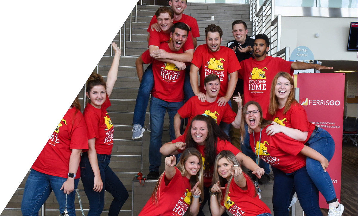 Housing and Residence Life team posing in the Univerity Center on Ferris State University's campus in Big Rapids, MI