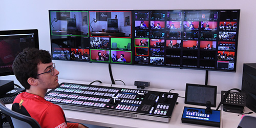Student working on an esports broadcast at Ferris State University